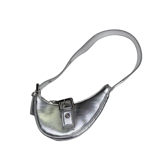 Forever 21 Handbags - Forever 21 Shiny Silver metallic mini micro Shoulder Bag adjustable Y2K buckle